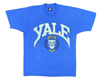 Vintage Screen Stars Yale University Crew Neck Tee Size Large Blue College Shirt Unisex Fratty Ivy League Connecticut Crest Preppy