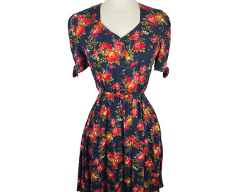 Vintage 80’s S.L. Petites Floral Baby Doll Dress Size 6 Retro Elastic Waist Y2K 1990’s Fashion Puff Sleeves Mini Cottagecore Grandmacore