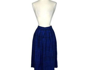 Vintage Diane Von Furstenberg Blue & Black Plaid Pleated Wool Skirt Size 6 Retro Midi Maxi Designer Lumberjack 60’s 70’s