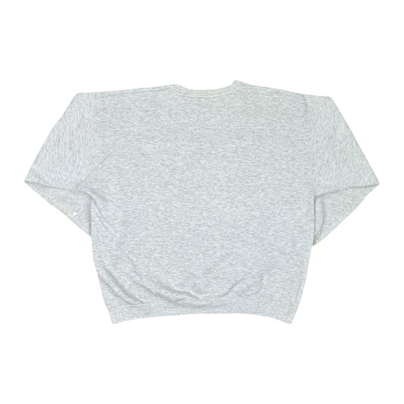May include: A grey marl sweatshirt with a crew neck and long sleeves. The garment is made of a soft, comfortable material. The sweatshirt is a casual, everyday wear item.