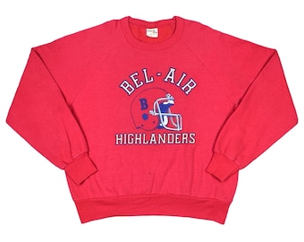 Vintage 80’s Chalk Line Bel-Air Highlanders Crew Neck Sweatshirt Size XL Red Navy Blue Preppy Unisex Pullover Fleece Retro