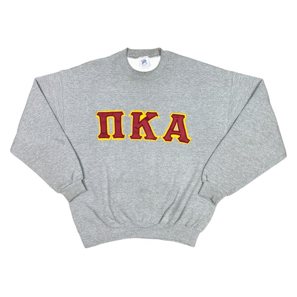 Vintage Jerzees Pi Kappa Alpha (Pike) Fraternity Crew Neck Sweatshirt Size XL College Fleece Pullover Embroidered Preppy