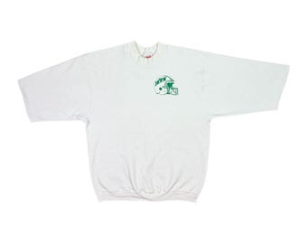 Vintage 80’s Wilson New York Jets Cut Sleeves Crew Neck Sweatshirt Size 2XL NFL Pullover 90’s Football Green White Sports Ball