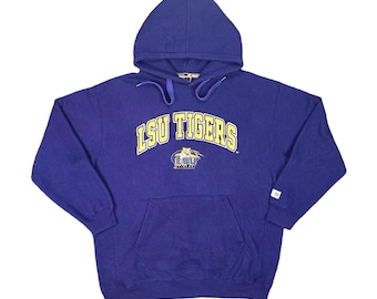 Vintage Colosseum Athletics LSU Tigers Fleece Drawstring Hoodie Size XXL Embroidered Louisiana College Sports Pullover Kangaroo Pockets
