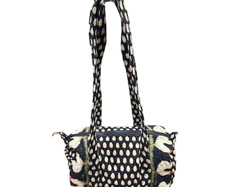 Vintage Retired Vera Bradley Chanticleer Small Double Handle Duffle Bag Black White Red Rooster 100% Cotton Made In USA 11” x 5.5” x 5.25”