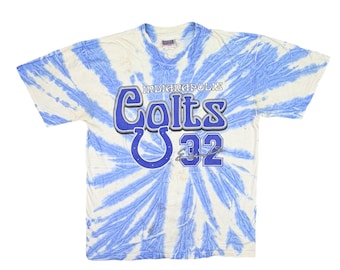Vintage Sport Attack 1999 NFL Indianapolis Colts #32 Edgerrin James Signature Tee Football Tie Dye Crew Neck Shirt Blue White Fan