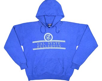 Vintage Jansport Cal State Fullerton Pullover Hoodie Size Small Blue White College Preppy Sports California Drawstring Pockets