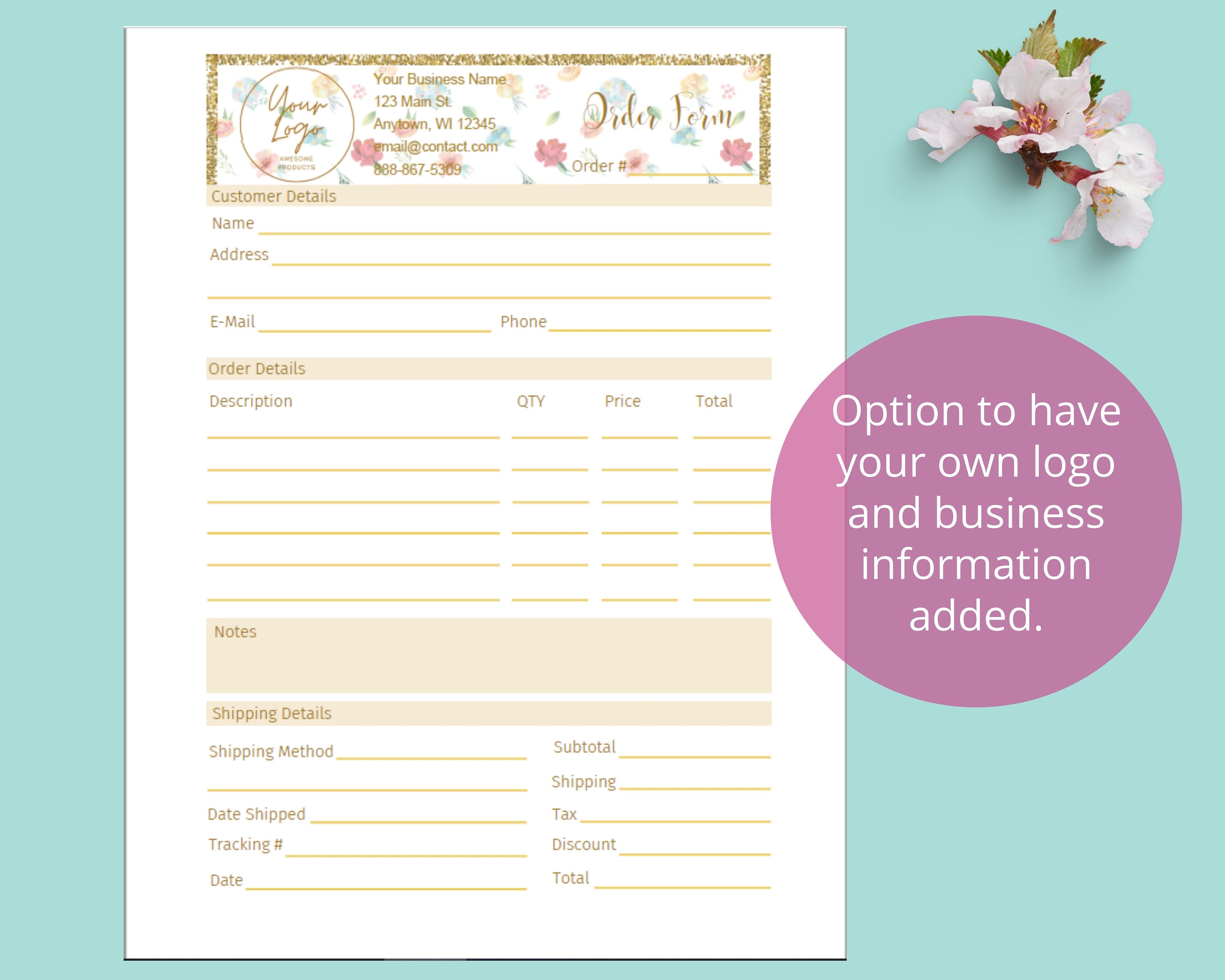 Custom Order Form | Personalized Fill-able PDF Form | Editable Small ...