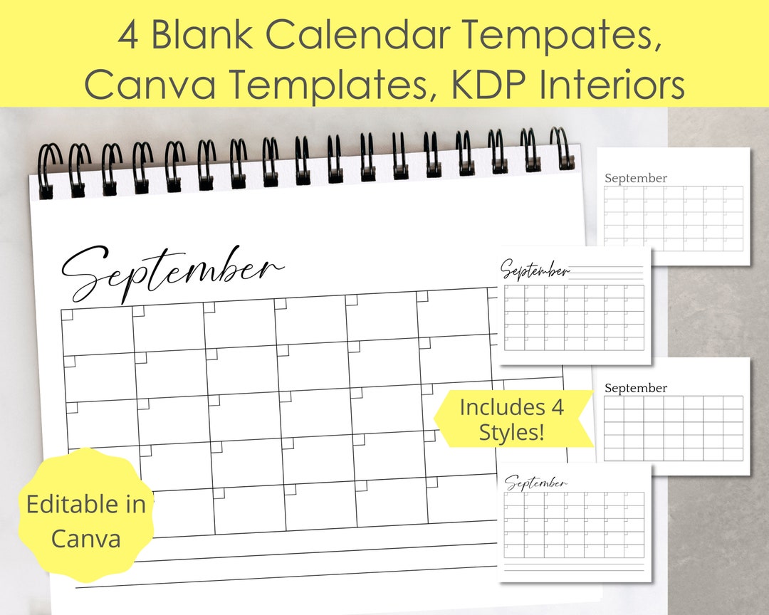 4 Blanko Kalender Vorlagen Canva Templates KDP Interiors Etsy Österreich