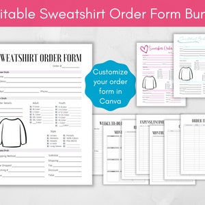 Editable Sweatshirt Order Forms Bundle, Canva Template