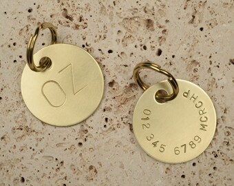 Custom Hand Stamped 1.25” Round Brass Pet ID Tags for Dogs and Cats