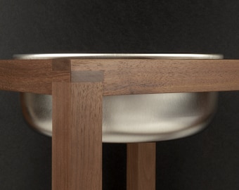 ARIA Thick Large - Walnut Elevated Dog Bowl Stand For Basis Pet Stainless Steel Dog Bowls Made In USA