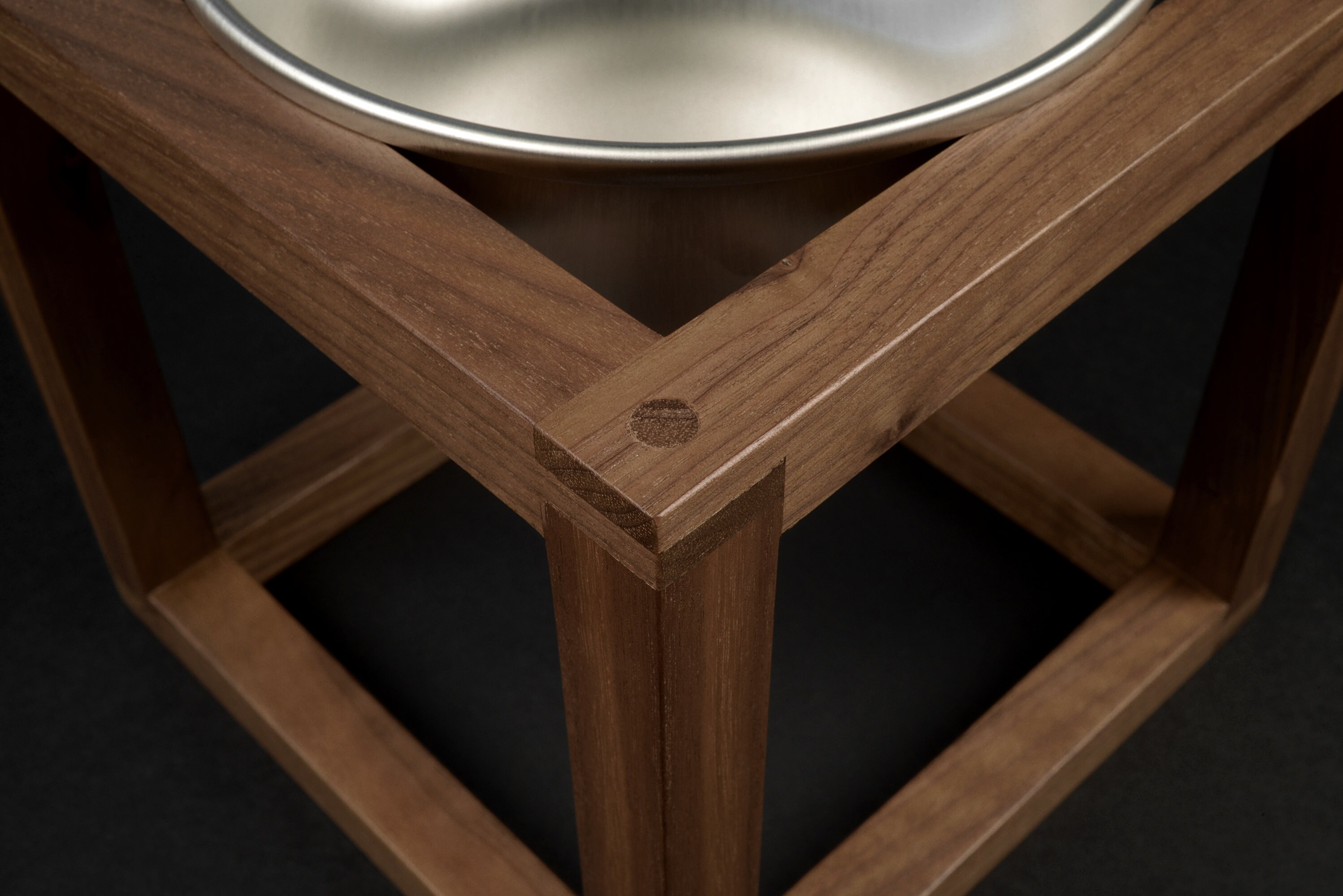 ARIA Thin Medium Walnut Elevated Dog Bowl Stand for Basis Pet Stainless