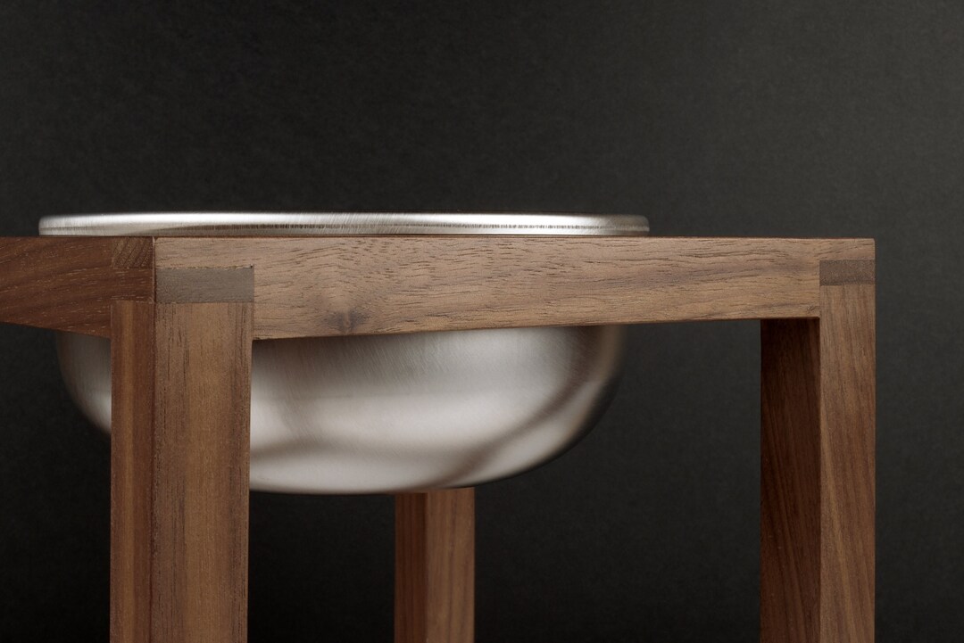 ARIA Thin Medium Walnut Elevated Dog Bowl Stand for Basis Pet Stainless