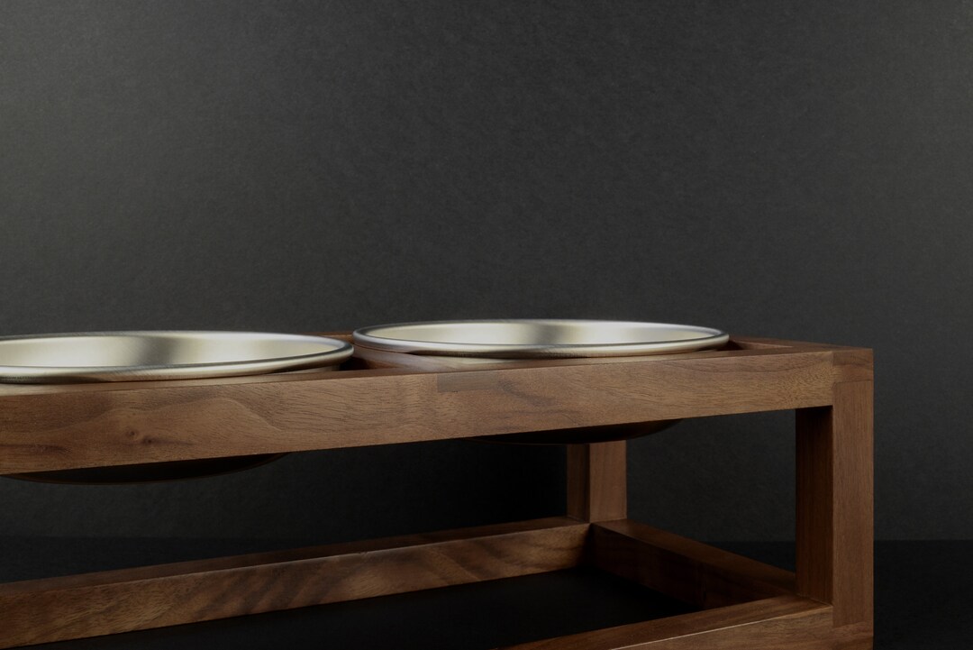 ARIA Thin Small Walnut Elevated Dog Bowl Stand for Basis Pet Stainless