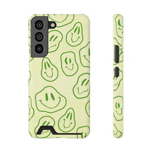Retro Smiley Design Phone Case With Card Holder | VSCO Wallet Phone Case | Sustainable Phone Case | Cute iPhone Samsung Google Phone Case