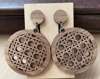 Malacca Rattan Wooden Earrings | Jewelry | Laser Cut Earrings | Stud Earrings | Wooden Statement Earrings | Gift