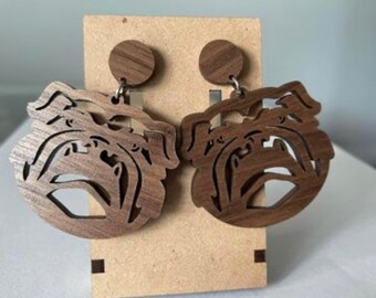 Bulldog Wooden Earrings | Jewelry | Laser Cut Earrings | Stud Earrings | Wooden Statement Earrings | Gift