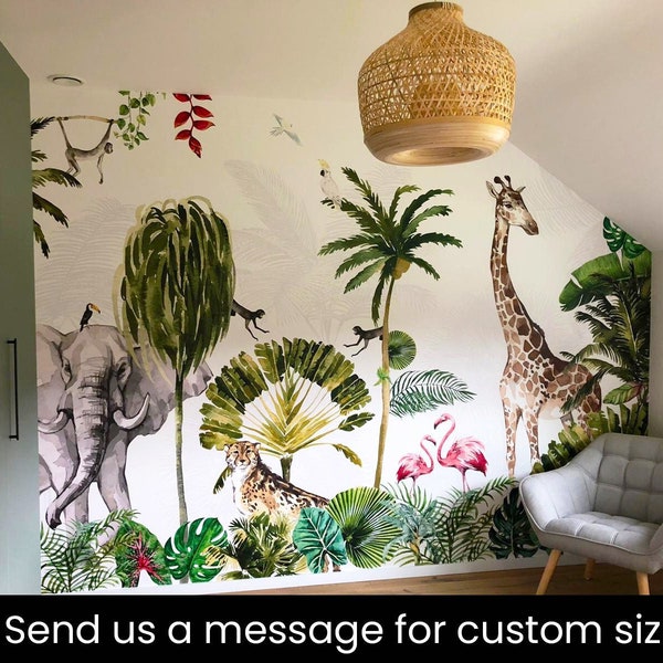 Behang kinderkamer ~ Kinderkamer Jungle Safari ~ Vliesbehang ~ Veilig voor kind & milieu ~ Geproduceerd in Nederland ~ Walloha.com