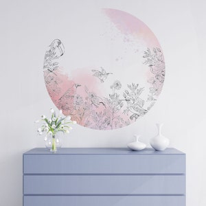 Circle Wallpaper / Blossoms and Birds / Non-woven Fleece Wallpaper /  Environmentally-Friendly / Produced in The Netherlands / Walloha.com