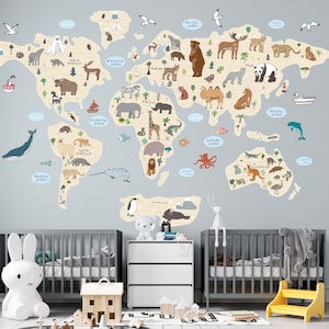 Adesivi grandi mappa del mondo, decalcomania della mappa del mondo, carta da parati con mappa del mondo per la stanza dei bambini, stacca e incolla, rimovibile, qualsiasi lingua, cameretta educativa per bambini