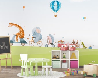 Merry wheelers / Wallpaper for children / Non-woven wallpaper /  Environmentally-friendly / Produced in The Netherlands / Walloha.com