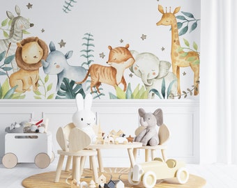 Cute safari time / Wallpaper for children / Non-woven wallpaper /  Environmentally-friendly / Produced in The Netherlands / Walloha.com