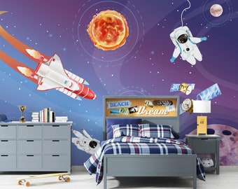 Space adventure / Wallpaper for children / Non-woven wallpaper /  Environmentally-friendly / Produced in The Netherlands / Walloha.com