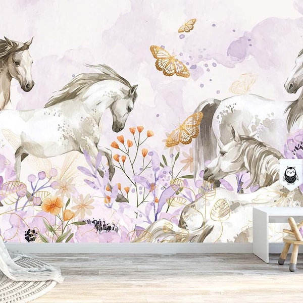 Horse beauty / Wallpaper for children / Non-woven wallpaper /  Environmentally-friendly / Produced in The Netherlands / Walloha.com