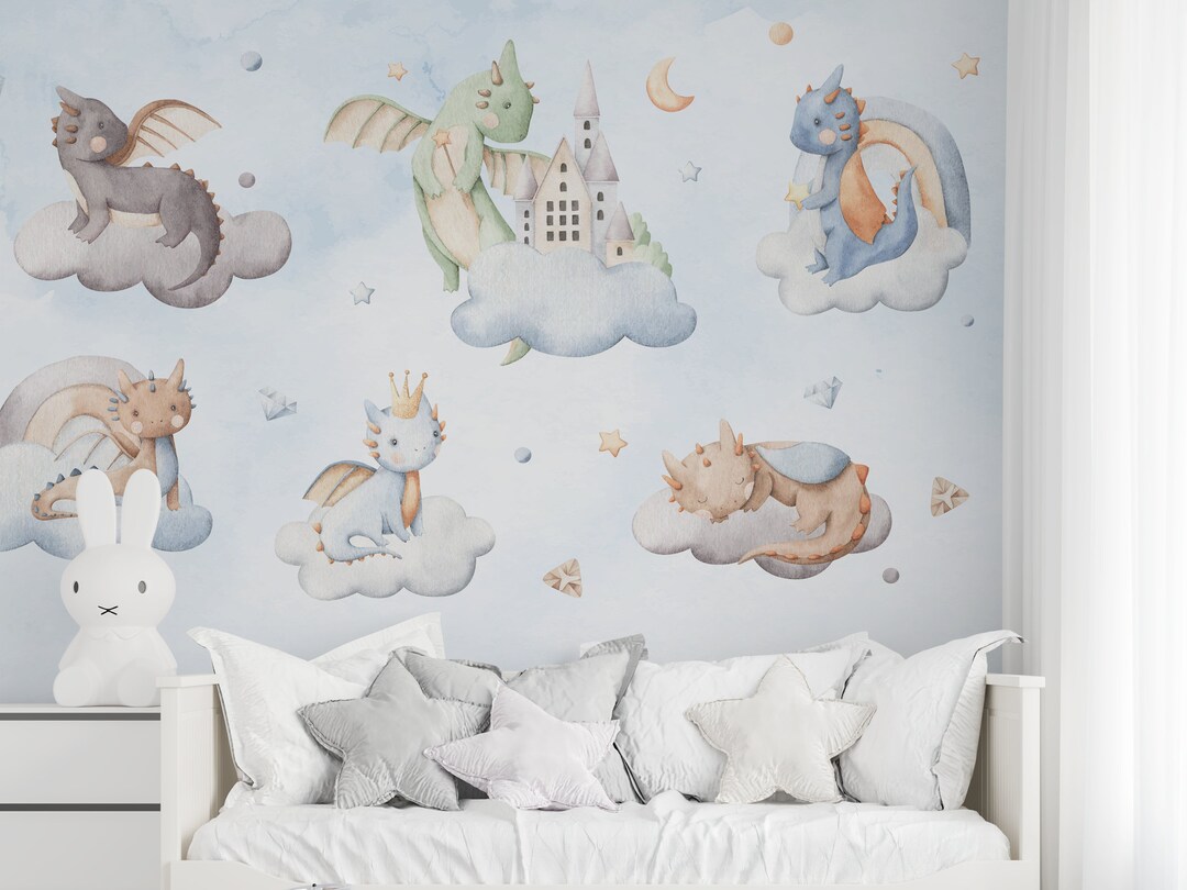 DRAGON Wallpaper / Baby Boy Wallpaper / Nursery Wallpaper Mural / Kids ...