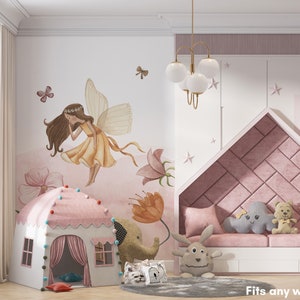 FAIRY Wallpaper for Girls / Flower Fairy / Fairytale Kids Wallpaper / Wall Mural / Floral Wallpaper / Custom Wallpaper image 2