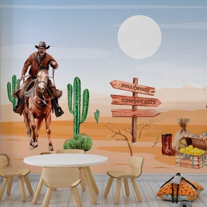 Ragazzi di carta da parati COWBOY / Carta da parati western con cavalli nella prateria / Carta da parati unica per ragazzi / Realizzata su misura