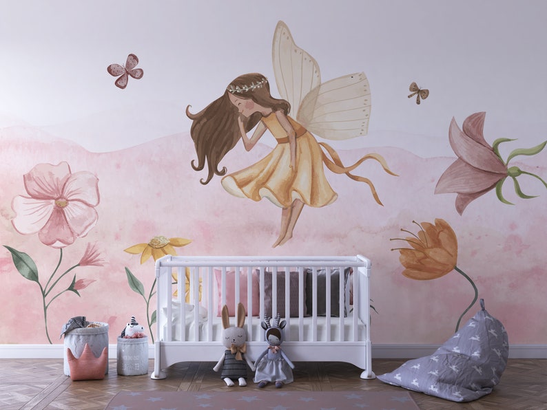 FAIRY Wallpaper for Girls / Flower Fairy / Fairytale Kids Wallpaper / Wall Mural / Floral Wallpaper / Custom Wallpaper image 6