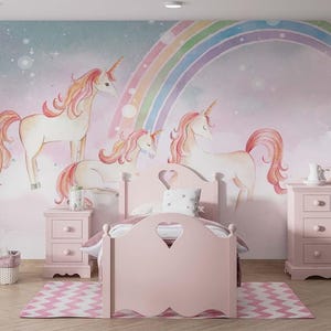 Tapete Kinderzimmer ~ Einhorn-Märchen ~ Vliestapete ~ Sicher für Kinder und die Umwelt ~ Hergestellt in den Niederlanden ~ Walloha.com