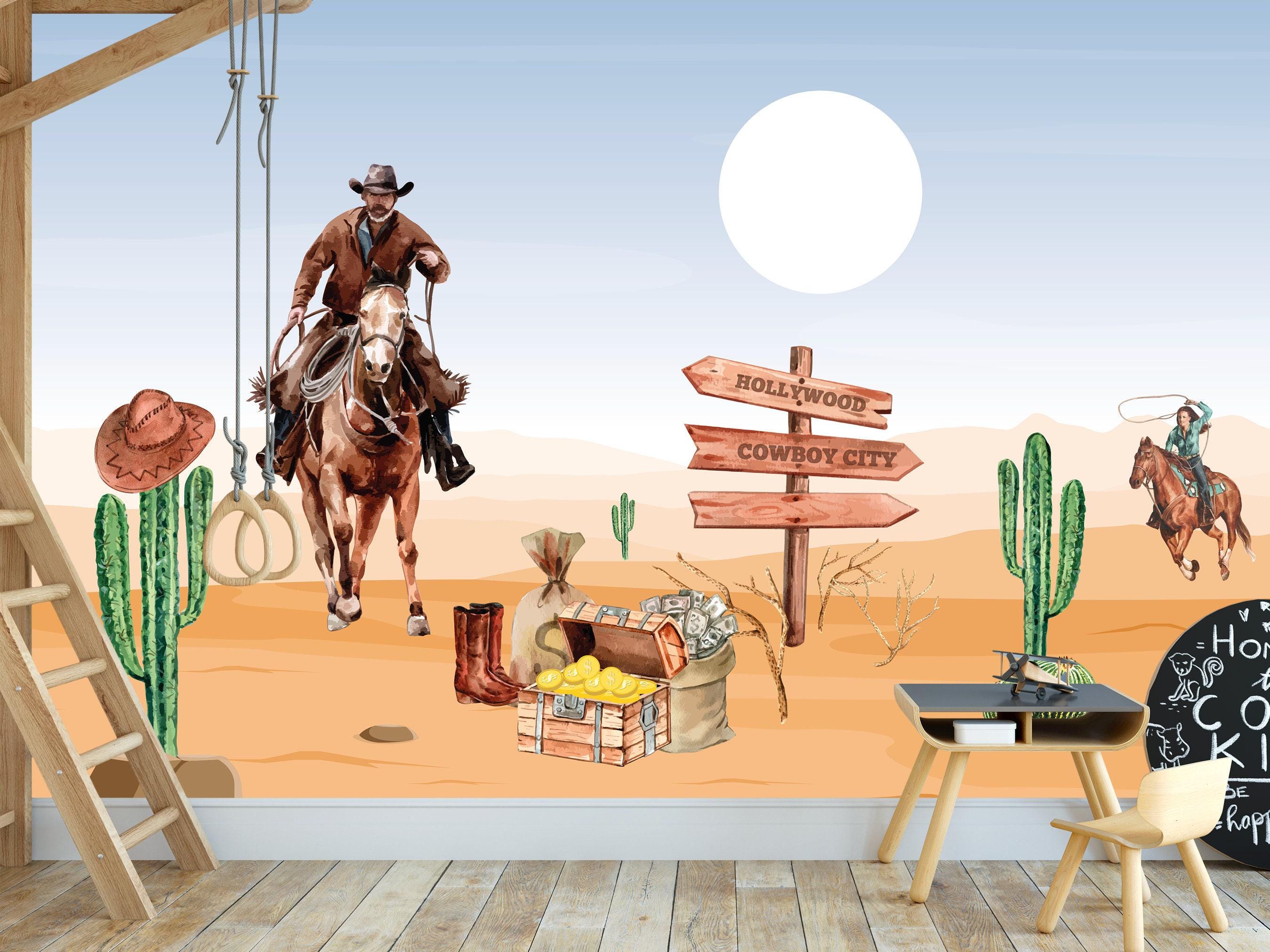 カウボーイ壁紙男の子/大草原の馬の西洋壁紙/男の子用のユニークな壁紙/カスタムメイド - Etsy 日本, image size:2700x2025