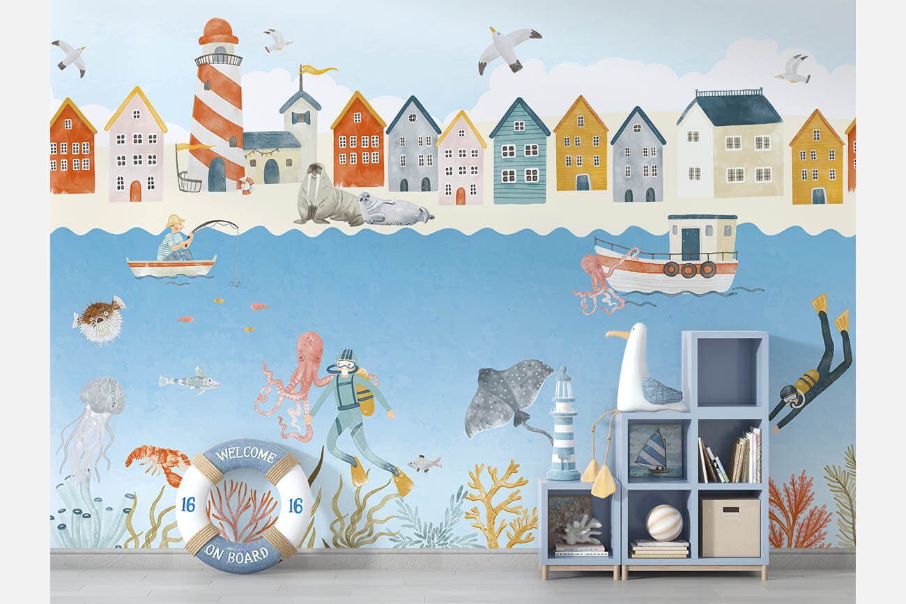 Day At The Beach Wallpaper For Children Non Woven Etsy 日本