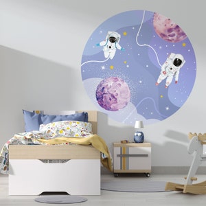 Cerchio di carta da parati ~ Astronauti in viaggio nello spazio ~ Prodotto nei Paesi Bassi ~ Walloha.com