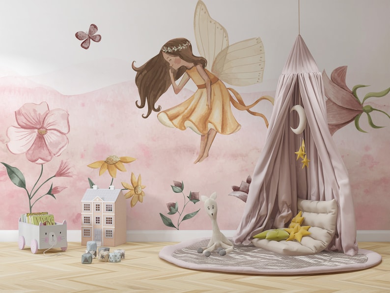 FAIRY Wallpaper for Girls / Flower Fairy / Fairytale Kids Wallpaper / Wall Mural / Floral Wallpaper / Custom Wallpaper image 5
