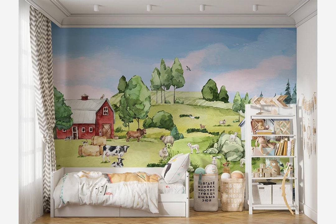 On the Farm / Wallpaper for Children / Non-woven Wallpaper /  Environmentally-friendly / Produced in the Netherlands / Walloha.com - Etsy  New Zealand