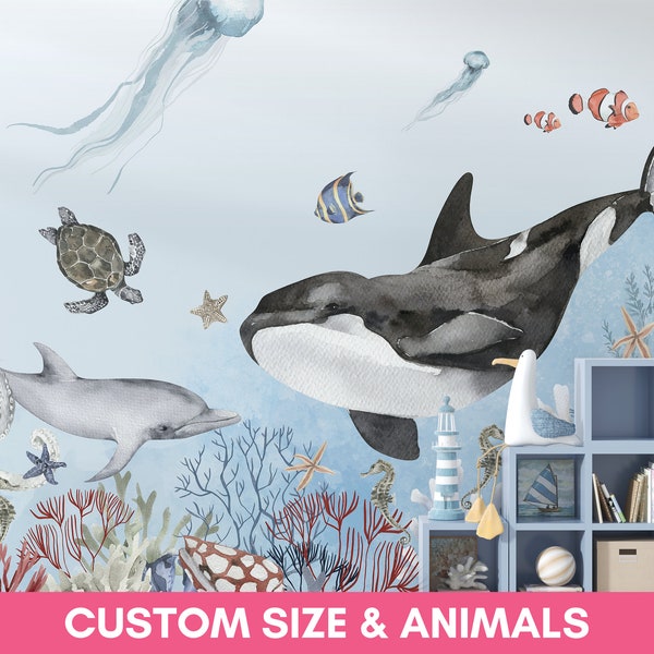 OCEAN Wallpaper / Kids Wallpaper Mural /  Sea Wallpaper / Octopus Wallpaper / Nautical Wallpaper / Underwater Wallpaper Kids Room