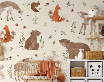 MAATWERK Bosdieren Behang voor Kinderkamer / Boho Behang Babykamer met Vossen en Herten / Schattig Fotobehang met Dieren / Op Maat Gemaakt