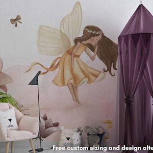 FAIRY Wallpaper for Girls / Flower Fairy / Fairytale Kids Wallpaper / Wall Mural / Floral Wallpaper / Custom Wallpaper image 3