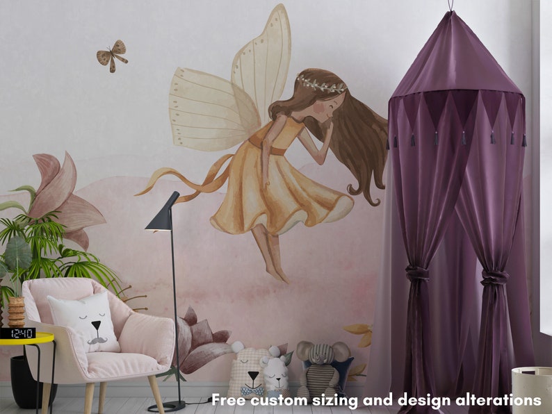 FAIRY Wallpaper for Girls / Flower Fairy / Fairytale Kids Wallpaper / Wall Mural / Floral Wallpaper / Custom Wallpaper image 3
