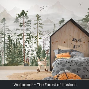 Forest of illusions / Wallpaper for children / Non-woven wallpaper /  Environmentally-friendly / Produced in The Netherlands / Walloha.com