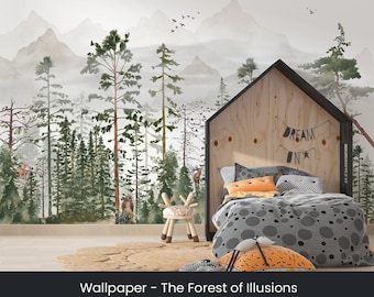 Forest of illusions / Wallpaper for children / Non-woven wallpaper /  Environmentally-friendly / Produced in The Netherlands / Walloha.com