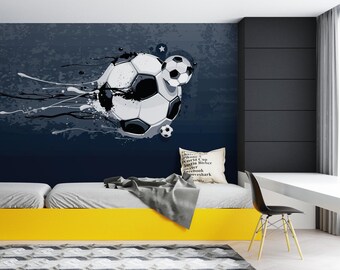 CUSTOM Kids&#39; Soccer Wallpaper / Football Wall Mural for Boys Room / Fun Sports Theme Decor / Teen Game Room Design / Bespoke Wallpaper