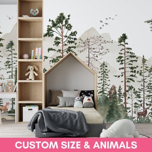 WOODLAND Wallpaper With Animals / The Friendly Forest / Forest Kids Wallpaper / Custom Wallpaper for Children