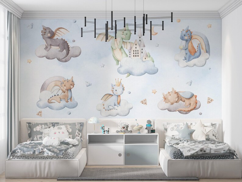 Buy DRAGON Wallpaper / Baby Boy Wallpaper / Nursery Wallpaper Mural ...