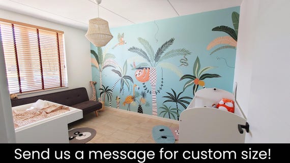Behang kinderkamer ~ Gebungel in de Jungle ~ Custom size ~ Vliesbehang ~ Veilig voor kind & milieu ~ Geproduceerd in Nederland ~ Walloha.com