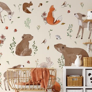 Carta da parati con animali della foresta SU MISURA per la cameretta dei bambini / Carta da parati Boho per la cameretta dei bambini con volpi e cervi / Carta da parati fotografica carina con animali / Realizzata su misura